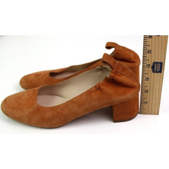 Everlane BROWN REAL LEATHER SUEDE LOW HEEL ROUND TOE HEELED BALLET PUMP SHOES 8 - Picture 8 of 10
